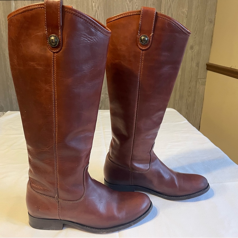Frye Tall Pull-On Leather Boots - Chestnut Brown